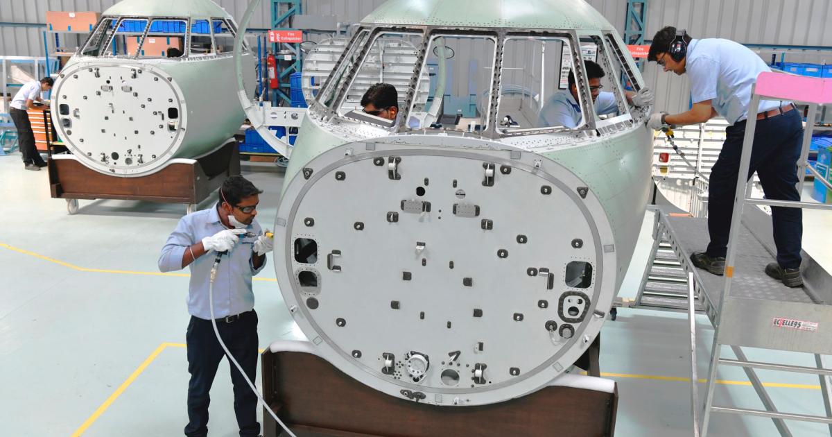 The first Falcon 2000-series nose assembly made in India by Dassault Reliance Aerospace Ltd. (DRAL) will soon be delivered to Dassault Aviation. (Photo: DRAL)