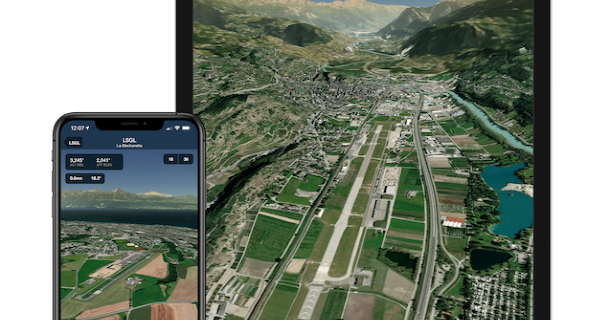 ForeFlight's 3D View offers users an aerial perspective of the airport environment. 