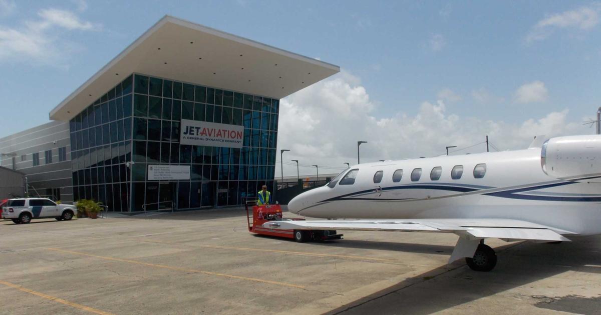 Jet Aviation's now wholly-owned FBO at San Juan's Luis Muñoz Marin International Airport features a modern glass-sheathed 12,500 sq ft terminal, with a co-located U.S. Customs and Border Patrol facility. (Photo: Curt Epstein)