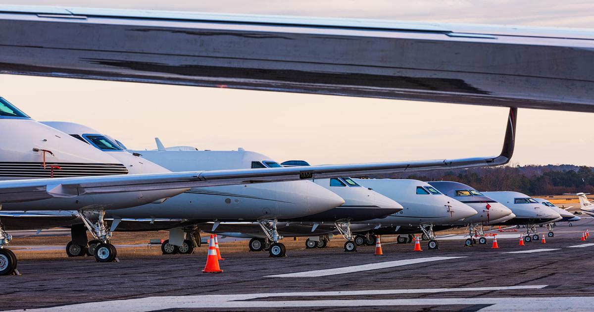 Some 140 business aircraft made an appearance on the ramp at Epps Aviation for the Super Bowl. (Photo: Steve Thornton the-skys.com)