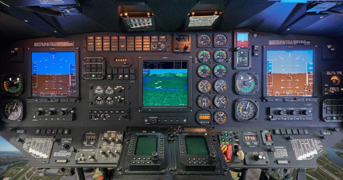 The Universal Avionics flight deck upgrade for a VVIP Sikorsky S-76B.