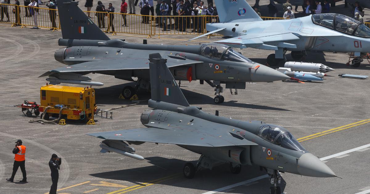 Two HAL LCA Mk1 aircraft from the Indian Air Force's No. 45 Squadron participated in this year's LIMA show, as did a Yak-130. (photo: Chen Chuanren)