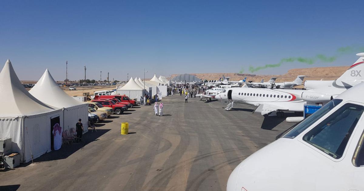 Exhibitors and attendees at the inaugural Saudi Airshow are optimistic about prospects for the business jets market in the Middle East. (Photo: Peter Shaw-Smith/AIN)