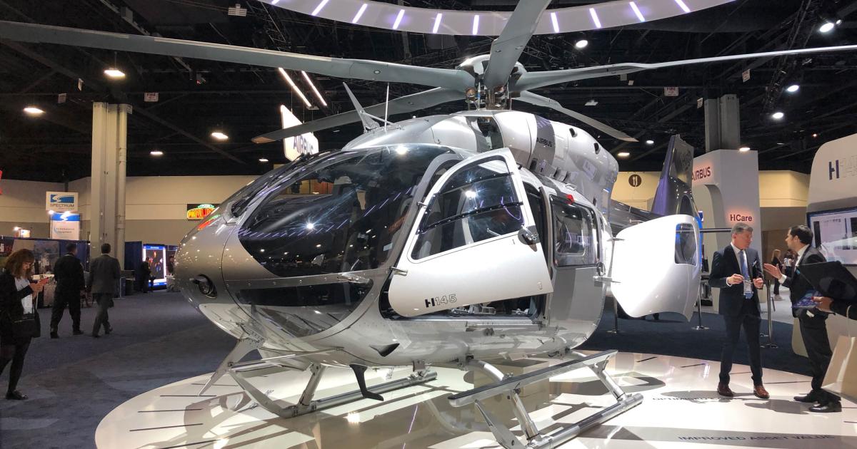 Airbus Helicopters booked orders for 10 new H145s and nine D3 component retrofits for in-service H145s at Heli-Expo 2019. (Photo: Chad Trautvetter/AIN)