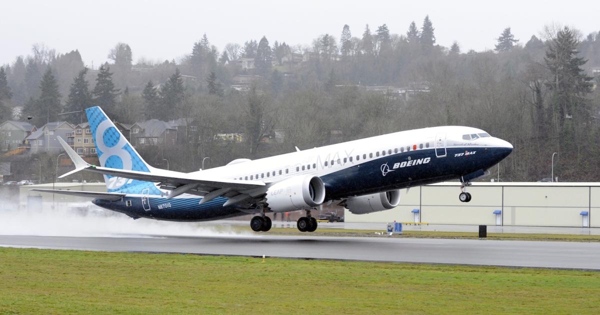 The first 737 Max 8 takes off on its maiden flight in January 2016. (Photo: Boeing)