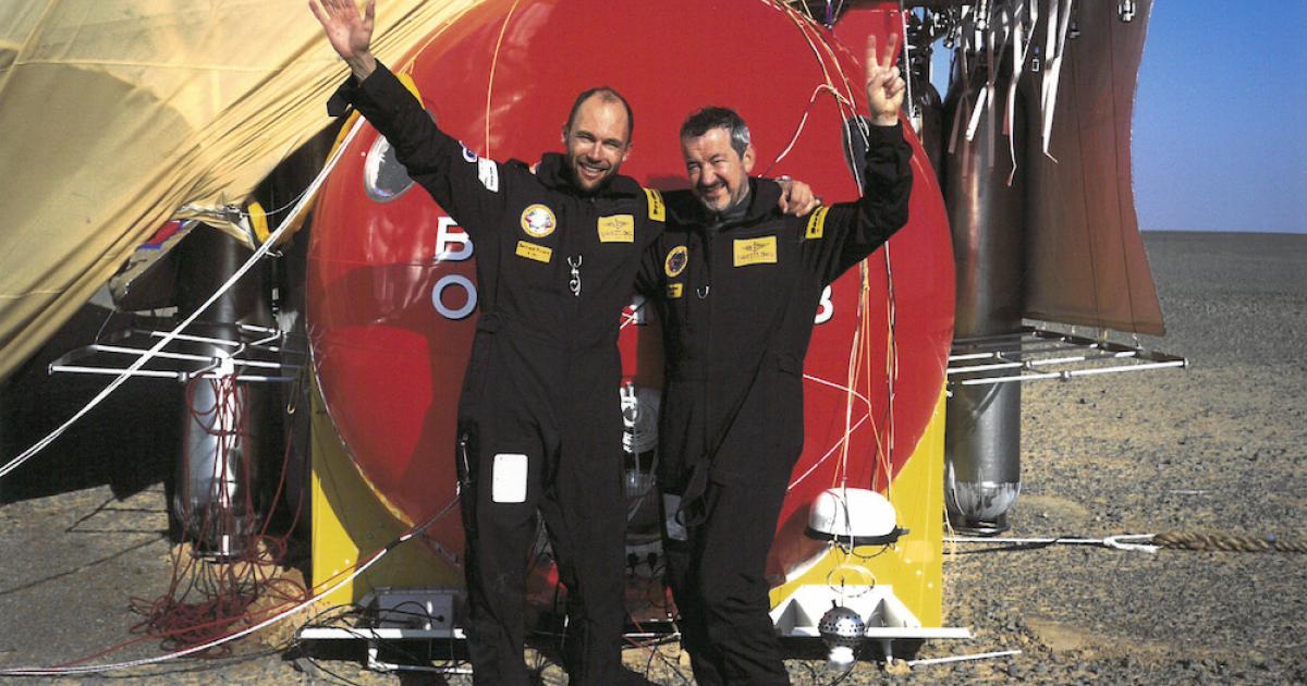 Breitlng Orbiter 3 landed in Egypt on March 21, 1999, marking the first time a balloon had been flown around the world in one flight.