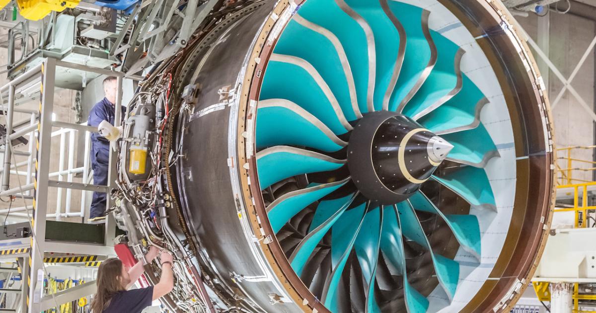 Rolls-Royce engineers in Derby, UK, prepare to test the UltraFan's composite fan system. (Photo: Rolls-Royce)