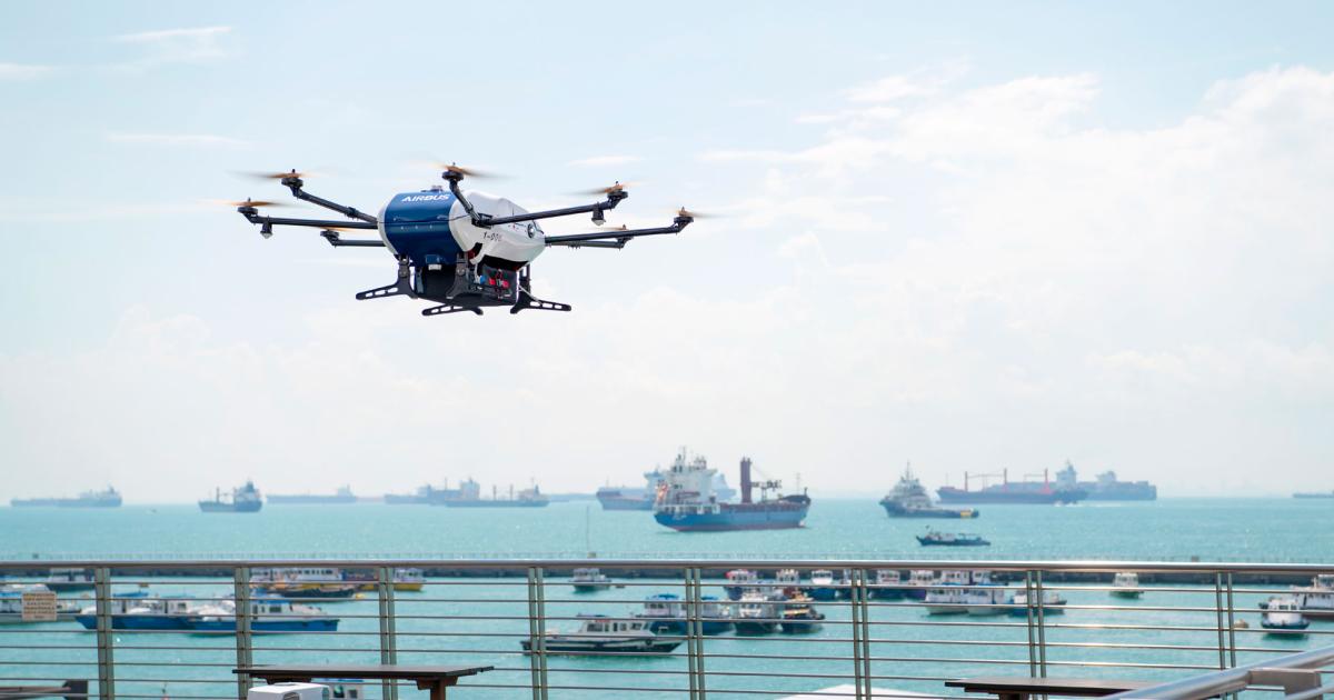 Airbus and Wilhelmsen Ships Services signed an agreement in June 2018 to develop an end-to-end unmanned aircraft system for safe shore-to-ship deliveries in Singapore. (Photo: C. Wilhelmsen)