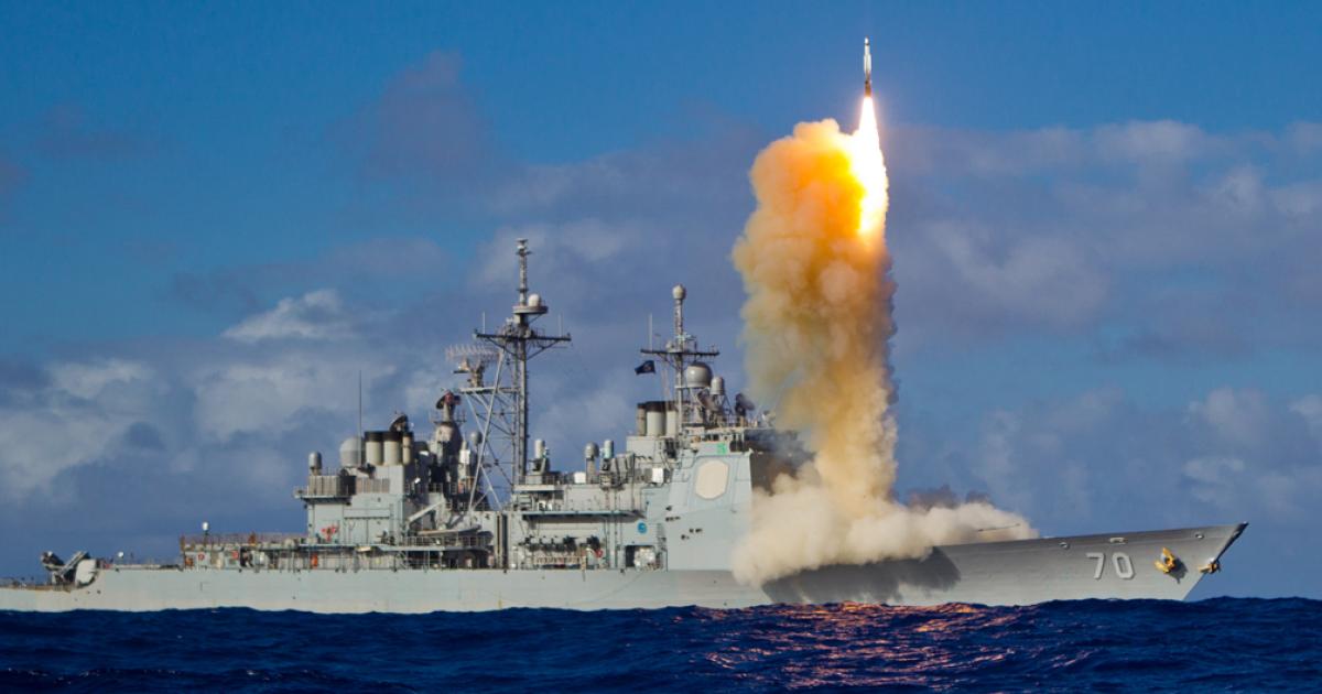 The U.S. Navy’s guided-missile cruiser Lake Erie fires a Standard Missile-3 Block IB during a trial in the Pacific. (photo: U.S. Navy)