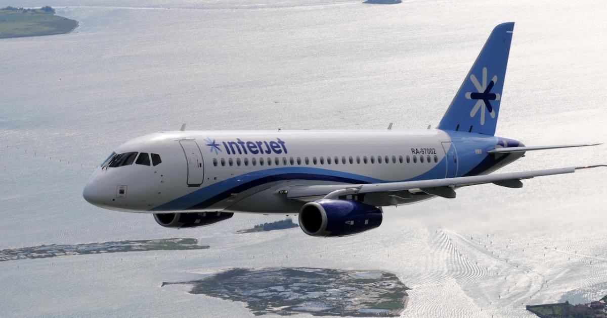 Interjet has taken delivery of 22 SSJ100s, seven of which remain in service. (Photo: Flickr: <a href="http://creativecommons.org/licenses/by-sa/2.0/" target="_blank">Creative Commons (BY-SA)</a> by <a href="http://flickr.com/people/superjetinternational" target="_blank">SuperJet International</a>)