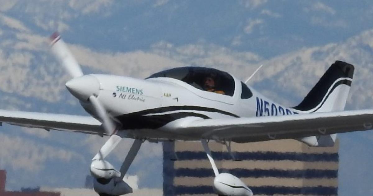 Bye Aerospace flew its eFlyer 2 earlier this year as it strives to be the first to bring an all-electric Part 23-certified aircraft to the flight training market. (Photo: Bye Aerospace).