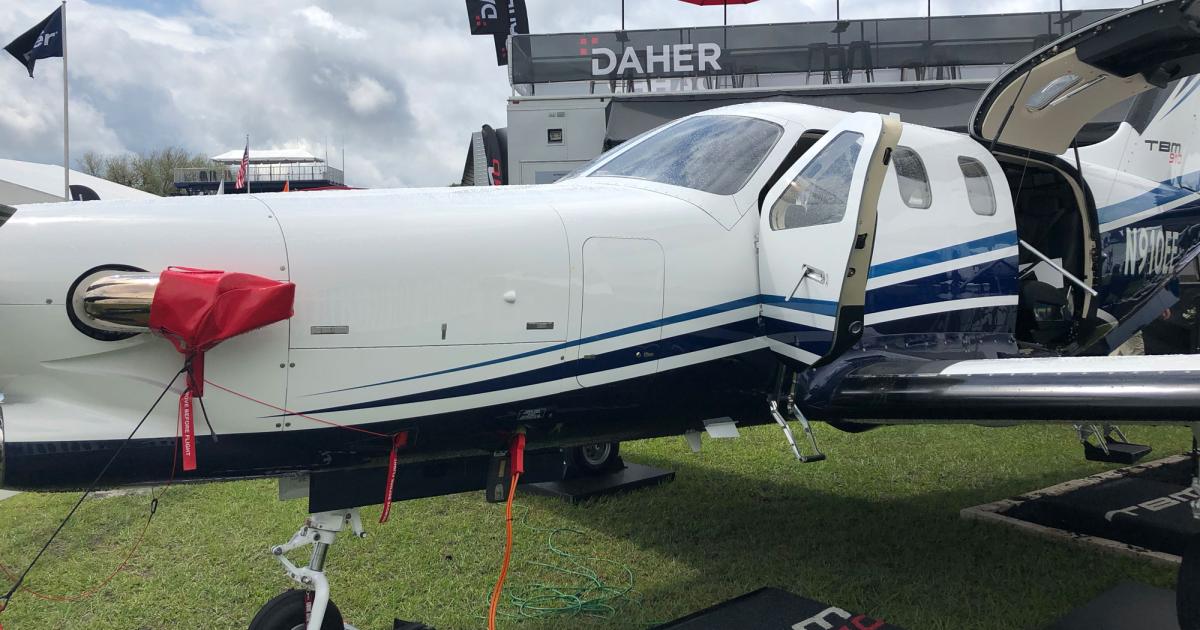 The 2019-edition Daher TBM 910 includes improved Garmin G1000NXi avionics,an automatic icing detection system, and several interior enhancements. (Photo: Chad Trautvetter/AIN)