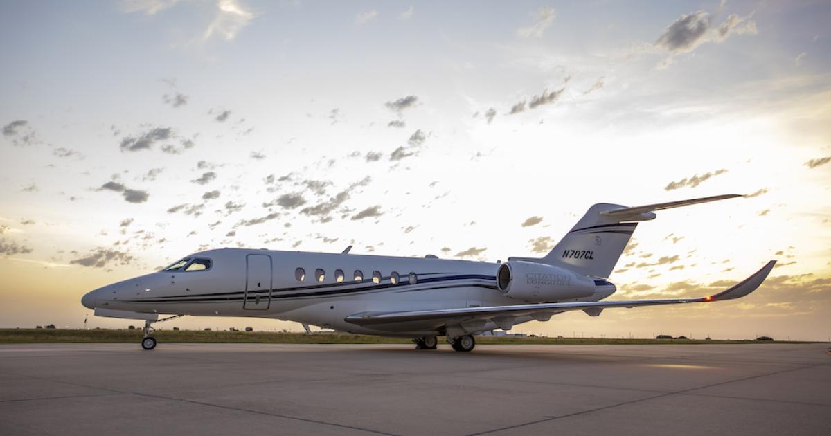 Textron Inc. CEO Scott Donnelly now expects deliveries of the Cessna Citation Longitude to begin in this year's third quarter, he said on an earnings call today with analysts. (Photo: Textron Aviation)