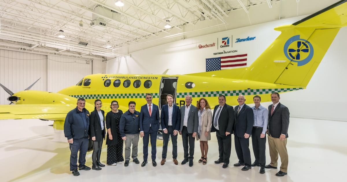 Officials from Babcock Scandinavian Air Ambulance took delivery of their 10th Beechcraft King Air 250 on March 29 at Textron Aviation. (Photo: Textron Aviation)