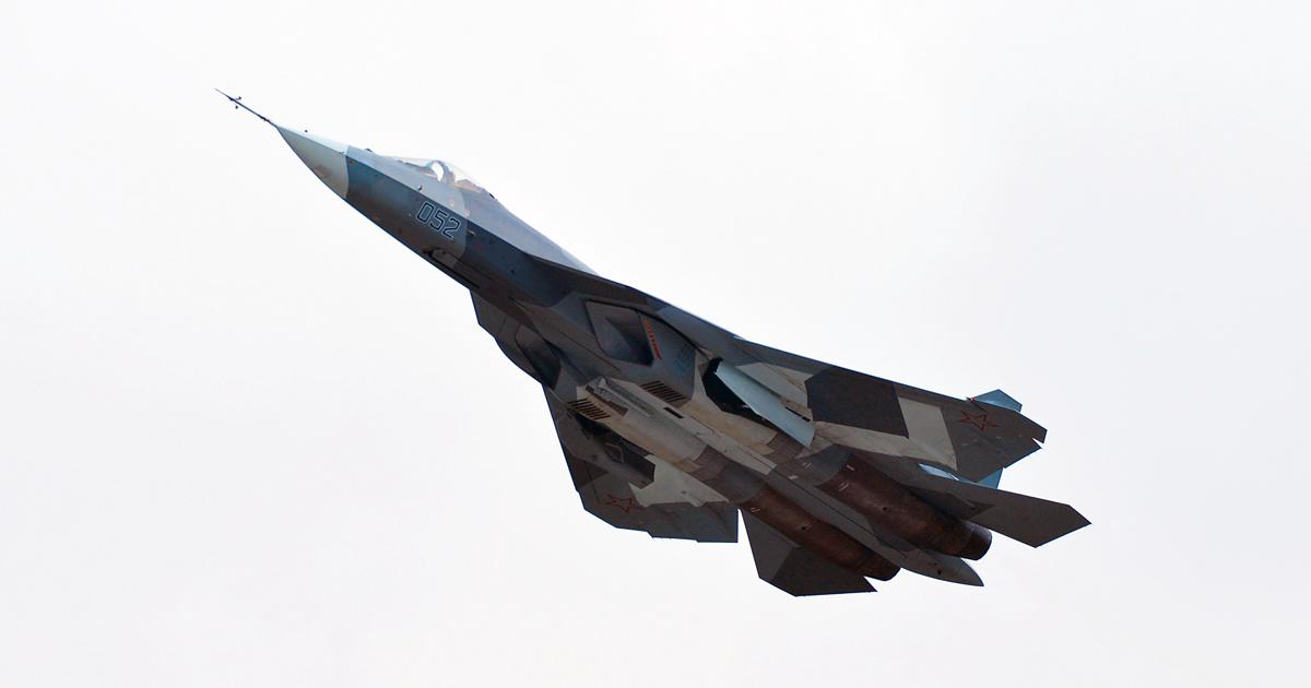 The Su-57 fifth-generation multi-role fighter is currently engaged in operational evaluation trials at the GLITs test center at Akhtubinsk. (photo: Vladimir Karnozov)