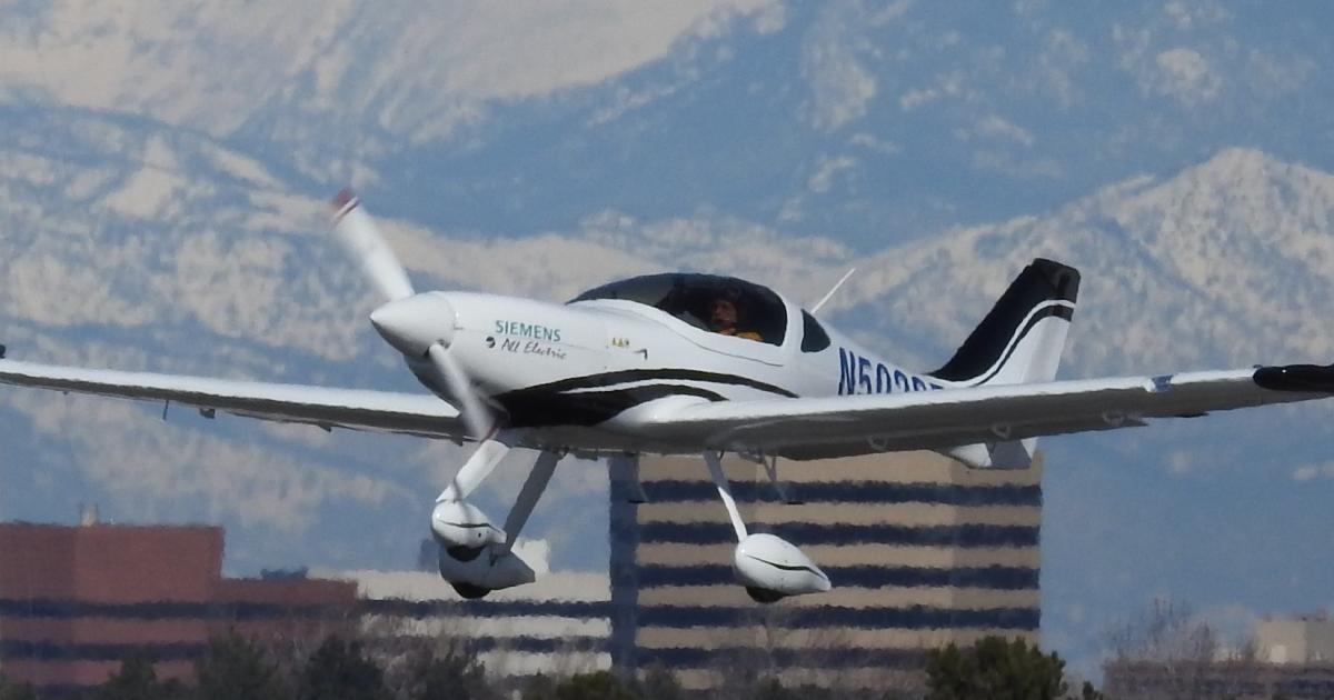Bye Aerospace flew its eFlyer 2 earlier this year as it strives to be the first to bring an all-electric Part 23-certified aircraft to the flight training market. (Photo: Bye Aerospace).
