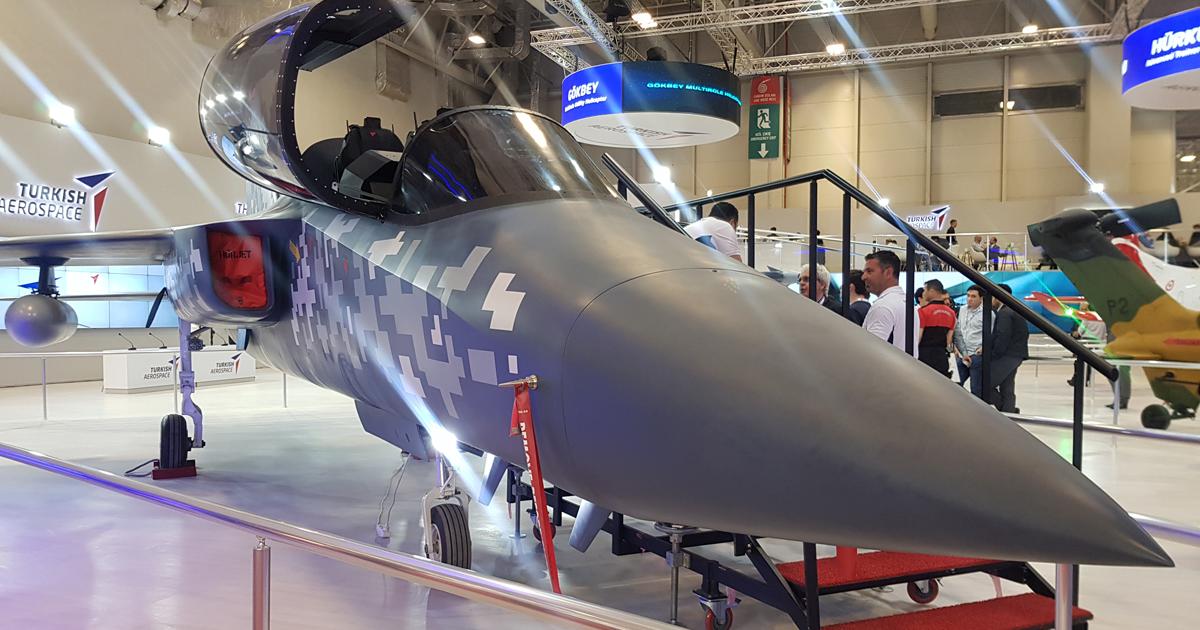 The Hürjet mock-up was displayed at this year's IDEF show in Istanbul. It made its first international public appearance at Farnborough in July 2018. (Photo: Beth Stevenson)