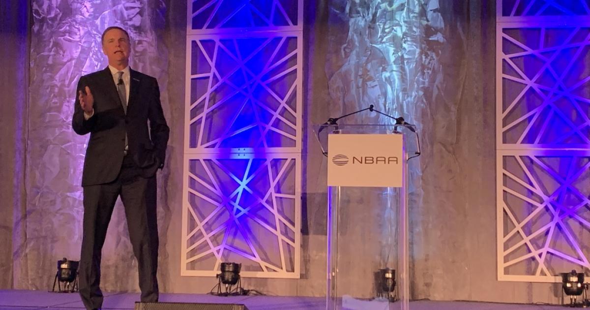 NBAA CEO Ed Bolen speaks at the opening session on the second day of the Maintenance Conference—and the first joint session of the Maintenance and Flight Attendants/Flight Technicians Conferences—in Fort Worth, Texas. (Photo: Jerry Siebenmark) 