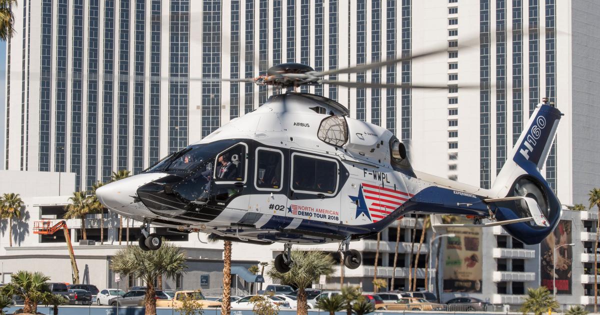 One of the H160 test aircraft undertook a North American sales trip in 2018. The first two orders for the ACH160 were announced at Heli-Expo in March 2019. (Photo: Airbus Corporate Helicopters)