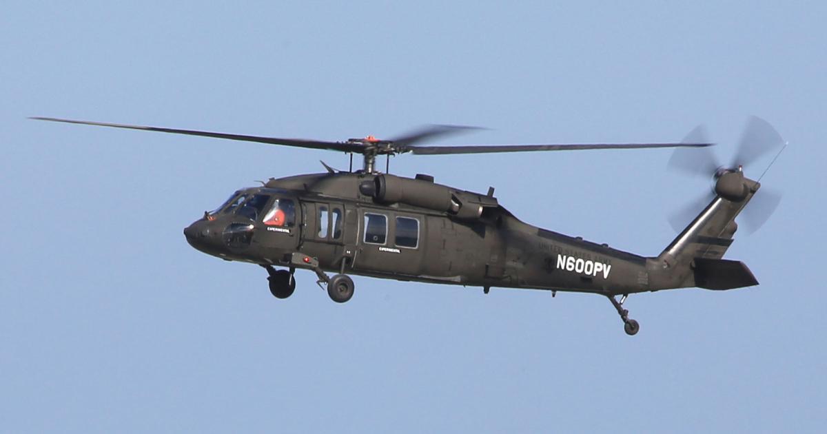 Collins Aerospace’s FBW kit replaces the traditional mechanical control system aboard this Sikorsky S-70, shown here on its first test flight.