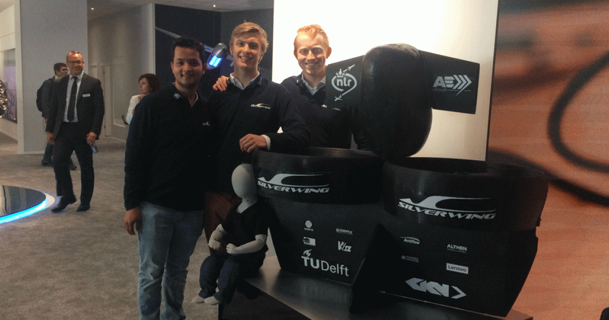 The Silverwing team won in two stages of P&W’s GoFly competition. L-r: Akash Pandey, James Murdza, and Ruben Forkink.