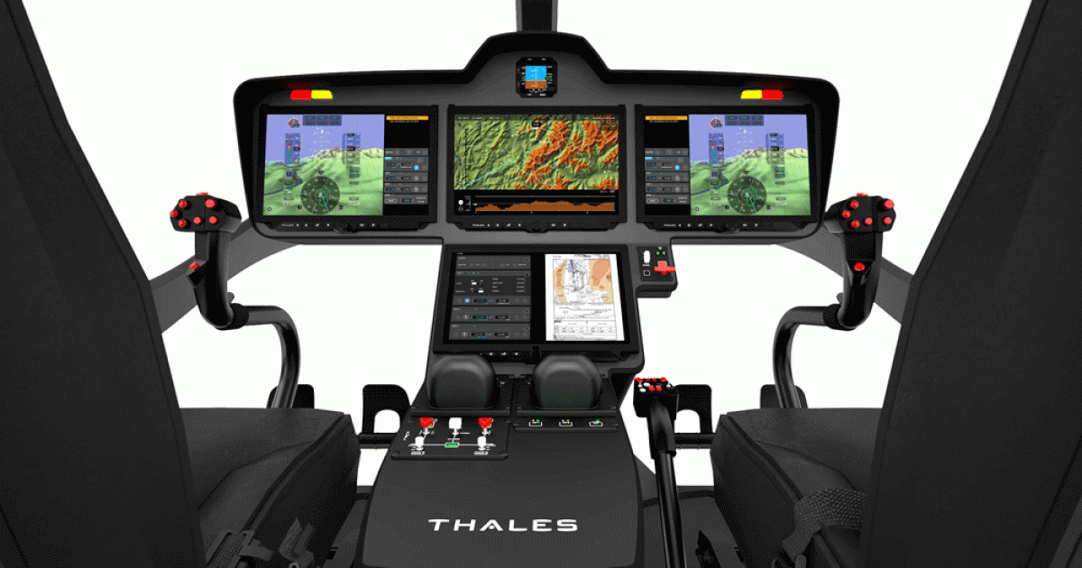 The Thales FlytX integrates FMS, terrain warning, and radio management into its displays.