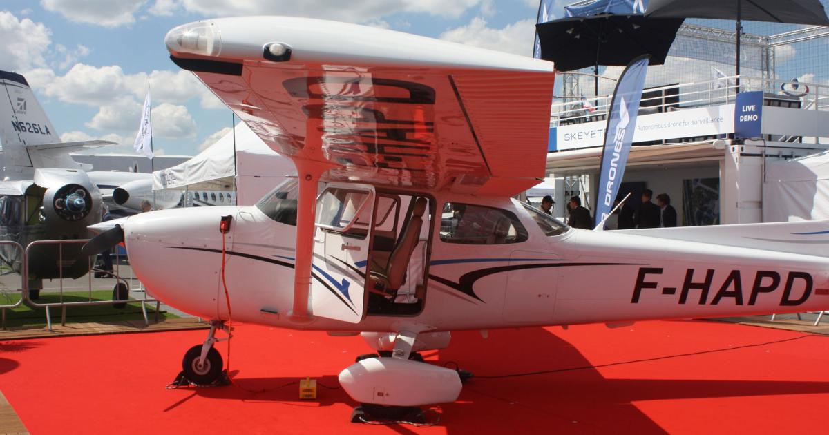 This Astonfly Cessna 172 Skyhawk on the red carpet at the 2019 Paris Air Show static display is the training organization’s entry-level offering. Its fleet also includes the 
Cirrus SR22 and Diamond DA42.