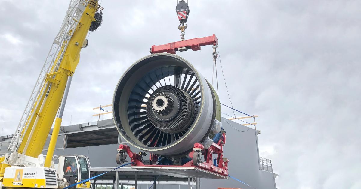 GE Aviation is displaying one of eight actual GE9X development engines, the so-called First Engine To Test, outside its chalet at  Le Bourget this week. 