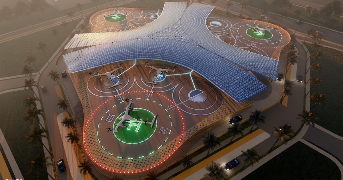 Los Angeles-based SHoP Architects' concept of an Uber Air skyport called, "Arc." (Image: Uber)