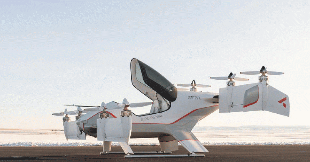 Airbus’s self-piloted Vahana technology demonstrator mounts eight 45-kW motors to its two wings. The wings rotate to the horizontal position for cruise flight at up to 190 kph/100 knots.
