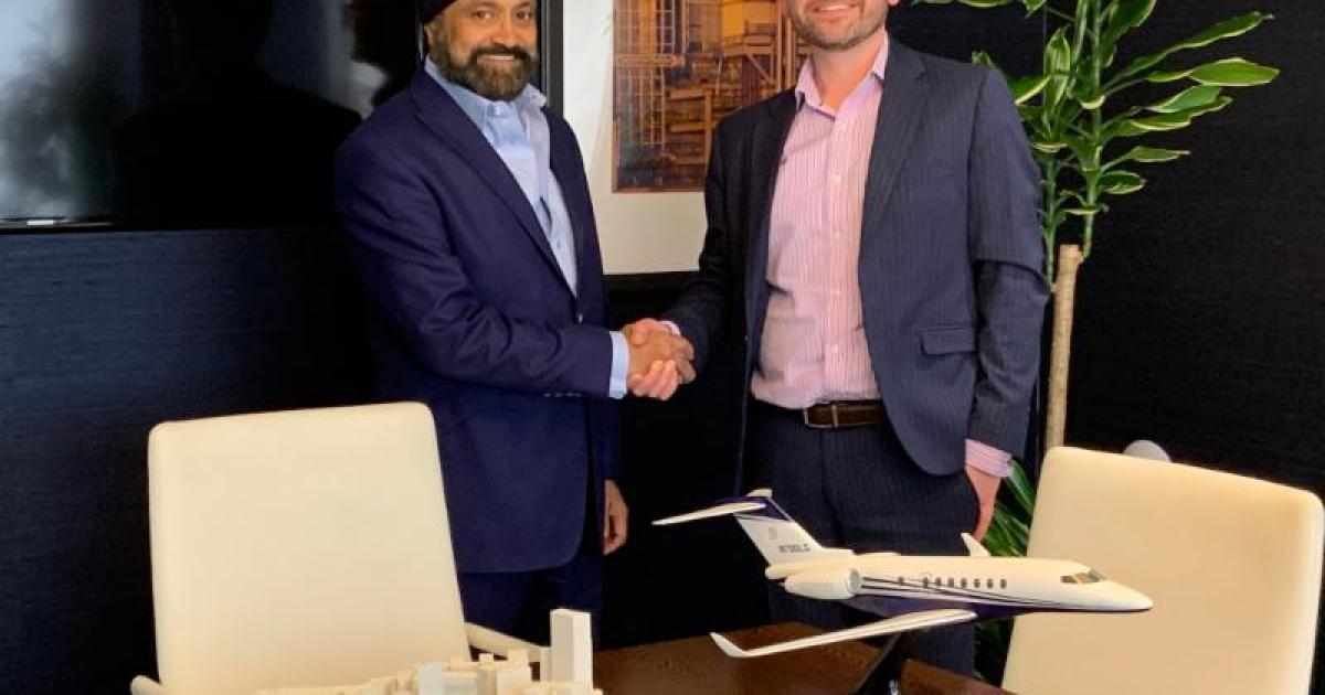 Dominvs Group chairman Sukhpal Ahluwalia with co-founder of Dominvs Aviation, CEO Chris Mace. (Photo: Dominvs)