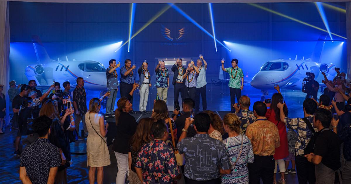 Honda Aircraft Co. delivered its first two HondaJet Elites in Hawaii to Wing Spirit in a special delivery ceremony at Daniel K. Inouye International Airport. (Photo: Honda Aircraft Co.)