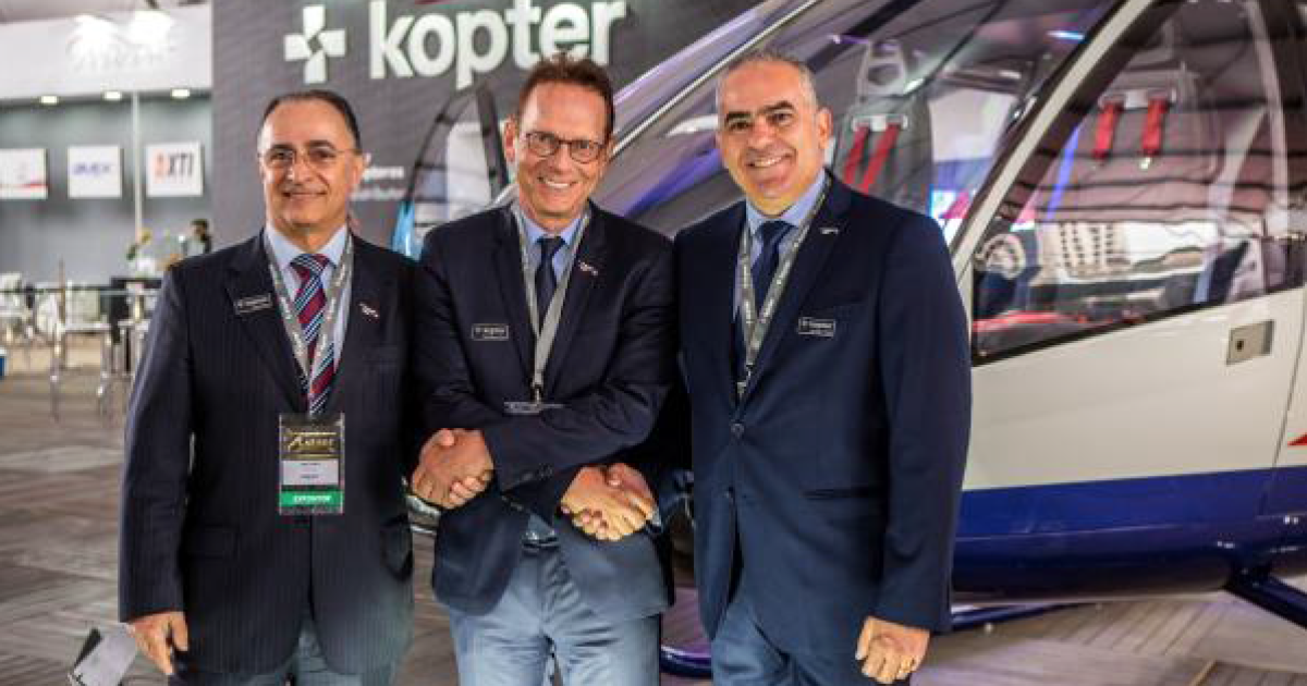 From left to right: José Antonio Pires Barbosa (Gualter Helicopteros), Christian Gras (Kopter Group), Gualter Pizzi (Gualter Helicopteros).
