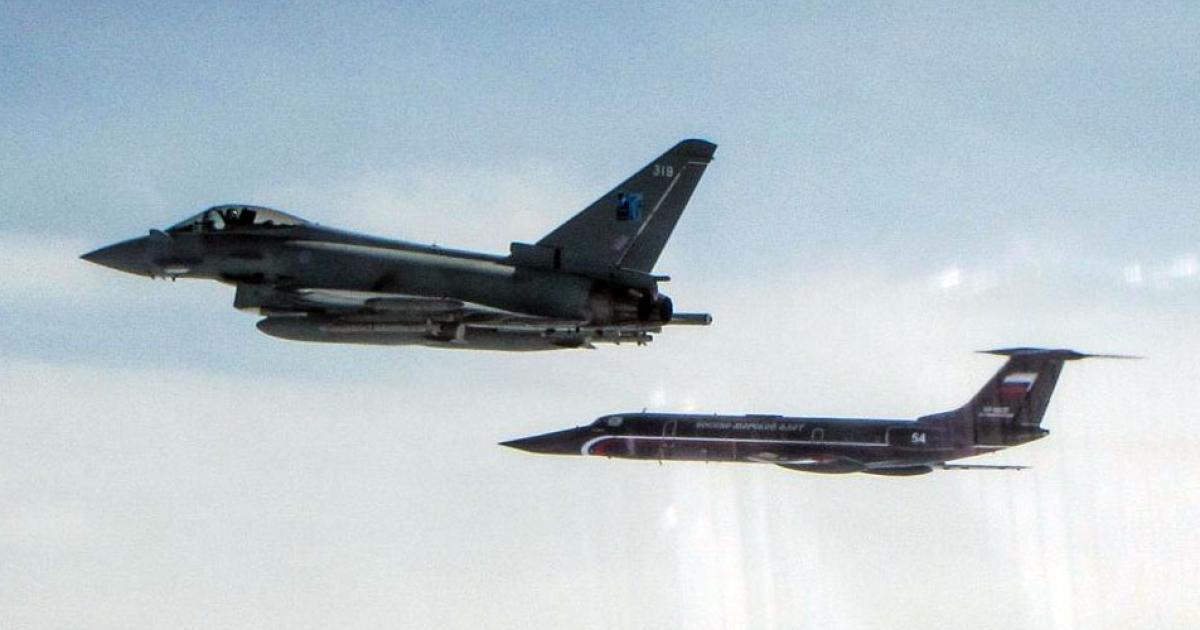 A Typhoon of No. XI Squadron intercepts a Tu-134 “Crusty” on August 6. (photo: Royal Air Force)