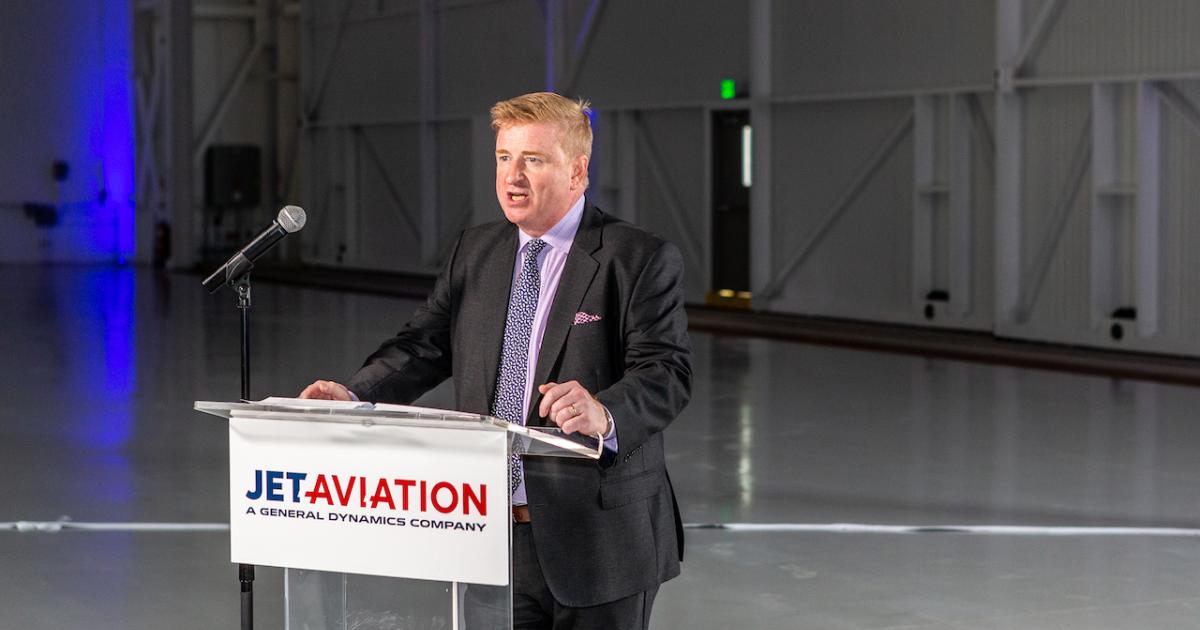David Best, Jet Aviation senior v-p regional operations USA, welcomed visitors to the opening of the company's new Teterboro hangar.