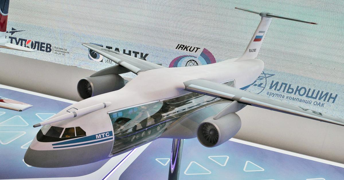 This model depicts the Ilyushin Il-276 design configured for the transport of military vehicles and large equipment. (photo: Vladimir Karnozov)