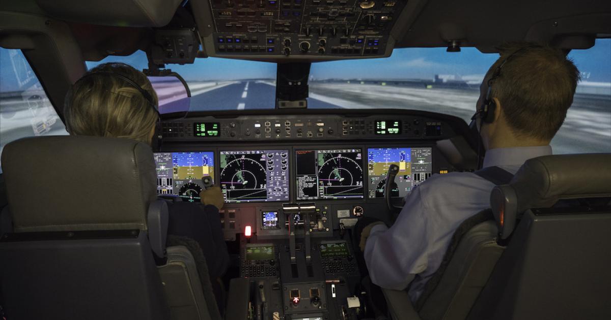 Pilots will confront up to 13 scenarios in FlightSafety International's new Advanced Rejected Takeoff Go/No-Go Recurrent course for Gulfstream G550. (Photo: FlightSafety International)