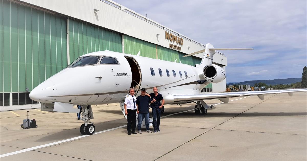 Technicians from Nomad Technics in Switzerland and a Bombardier Mobile Response Team Challenger 300 responded to an AOG Challenger 650 in Malaga, Spain over the weekend. (Photo: Nomad Technics)