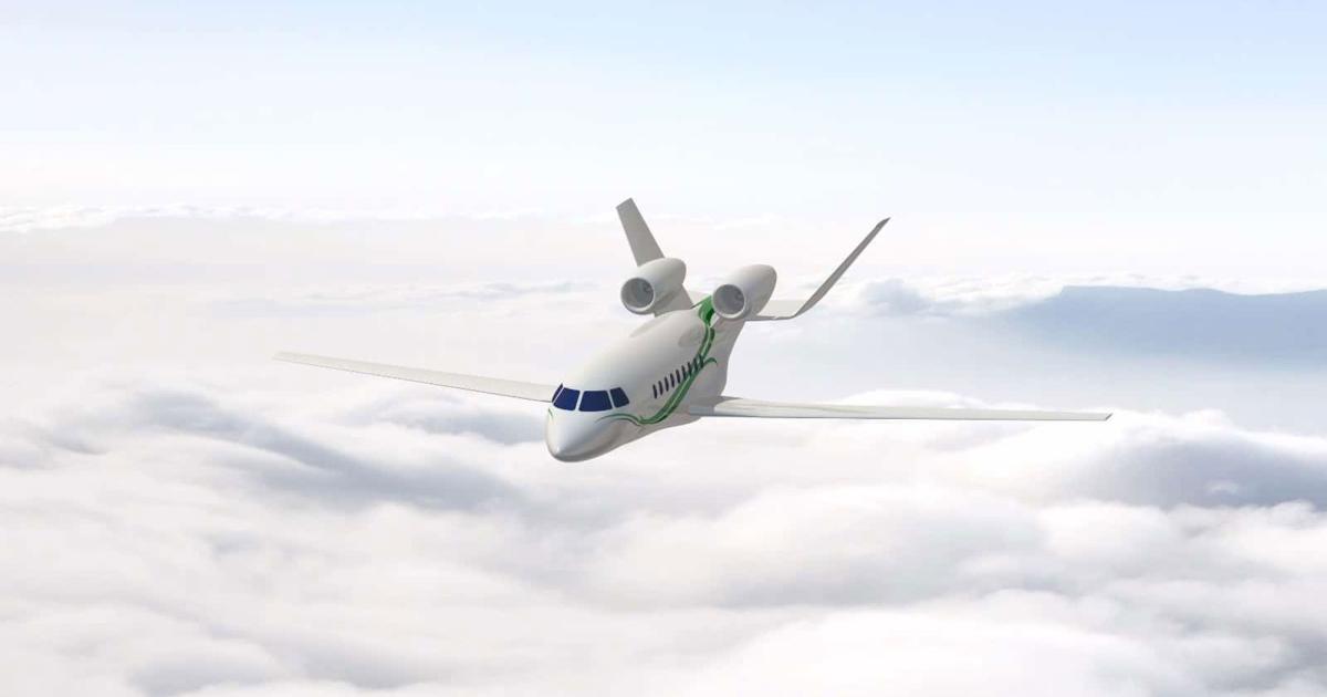 This artist conception depicts a business jet with low acoustical impact developed under the European Clean Sky project. (Source: European Clean Sky)