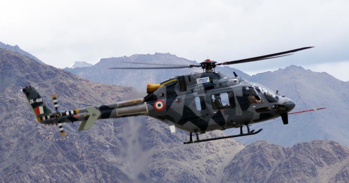 An LUH test helicopter conducts high-altitude trials in the Himalayas. (Photo: HAL)