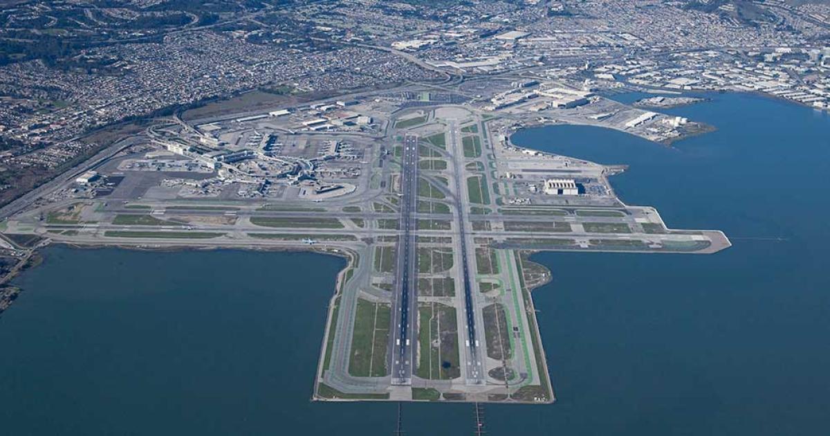 San Francisco International Airport's 11,381-foot Runway 10R/28L (center, left) will be closed through Sept. 26 for a project which will reconstruct a 1,900 foot section with a new base layer surface, and install new lighting and drainage. While commercial carriers adjusted their flight schedules accordingly, ensuing traffic problems have caused numerous flight delays and cancellations. Business aviation operators looking to avoid the situation have several alternatives to choose from in the region.