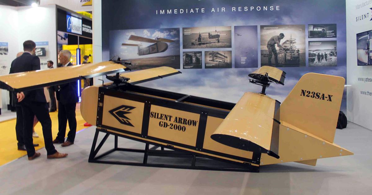 The Silent Arrow was displayed this week at the DSEI exhibition in London’s ExCel center. (photo: Chris Pocock)