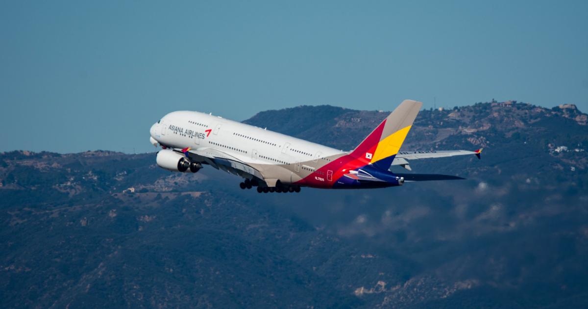 An Asiana Airlines Airbus A380 takes off from Los Angeles International Airport. (Photo: Flickr: <a href="http://creativecommons.org/licenses/by/2.0/" target="_blank">Creative Commons (BY)</a> by <a href="http://flickr.com/people/n28307" target="_blank">beltz6</a>)