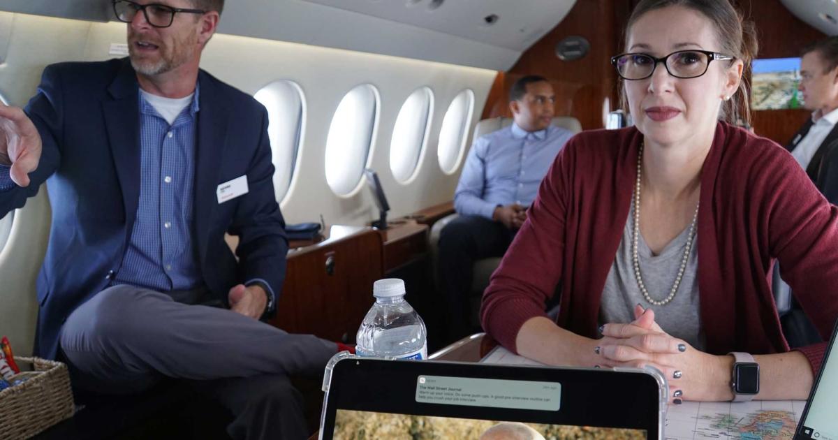 On Tuesday at NBAA-BACE, Honeywell invited journalists to fly on the company’s Falcon 7X equipped with JetWave, to try out the Jet Connex service.