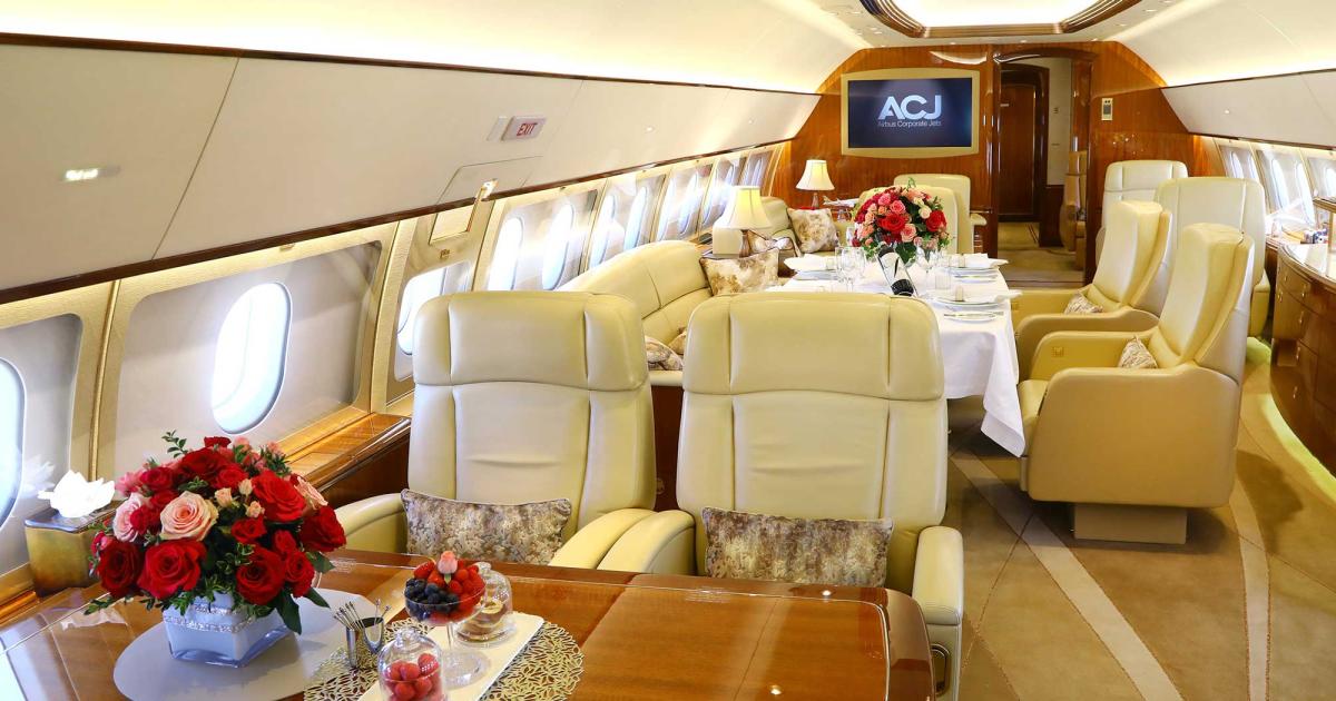 Comlux performed this completion on the ACJ319 Airbus Corporate Jet that is on static display in Las Vegas at NBAA-BACE.(Photo: David McIntosh)