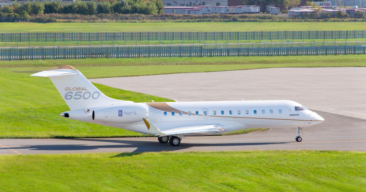 Bombardier's Global 6500 entered service a week after receiving Transport Canada certification with FAA and EASA approvals anticipated shortly. (Photo: Bombardier)