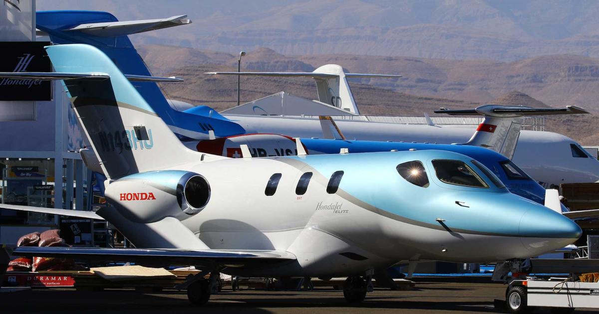 HondaJet Elite models, like this 2019 version spotted on the ramp at Henderson Executive Airport, now have a medevac interior available, which Hawaii-based Wing Spirit is installing in some of its HondaJets. (Photo: David McIntosh)