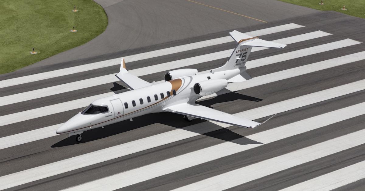 The new Learjet 75 Liberty, with fewer seats and changed optional and standard equipment, is designed to make the aircraft available to more buyers. (Photo: Bombardier)