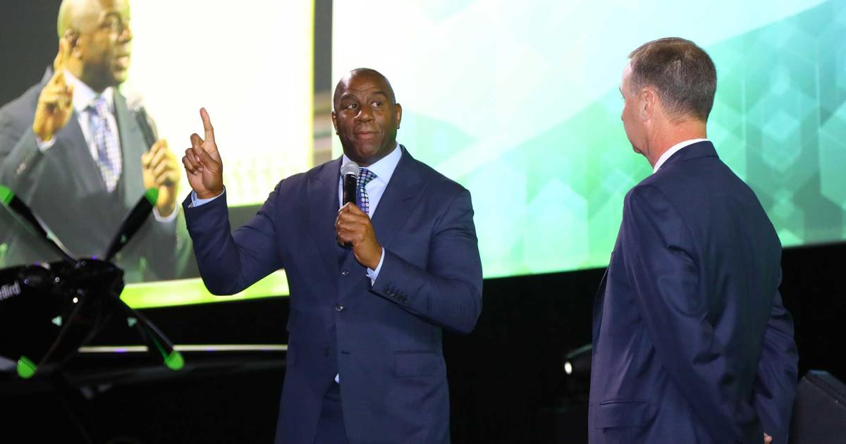 Delivering the Day One keynote address at NBAA-BACE, basketball legend-turned-entrepreneur Earvin "Magic" Johnson said of business aviation, "It's put years on my life. I’m on the road 200 days a year. I accomplish things I could never accomplish.”
