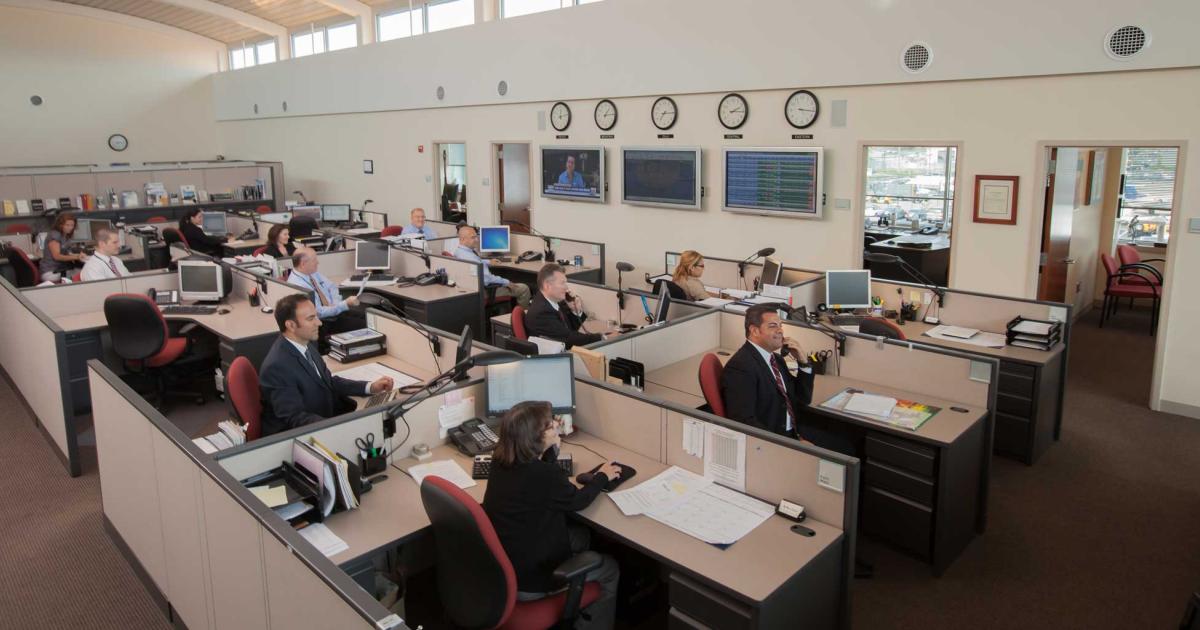 Meridian Air Charter's flight control center occupies the second floor of the company's Teterboro Airport headquarters. The division has tallied more than 150,000 hours of safe operations since it began conducting jet charter in 1989.